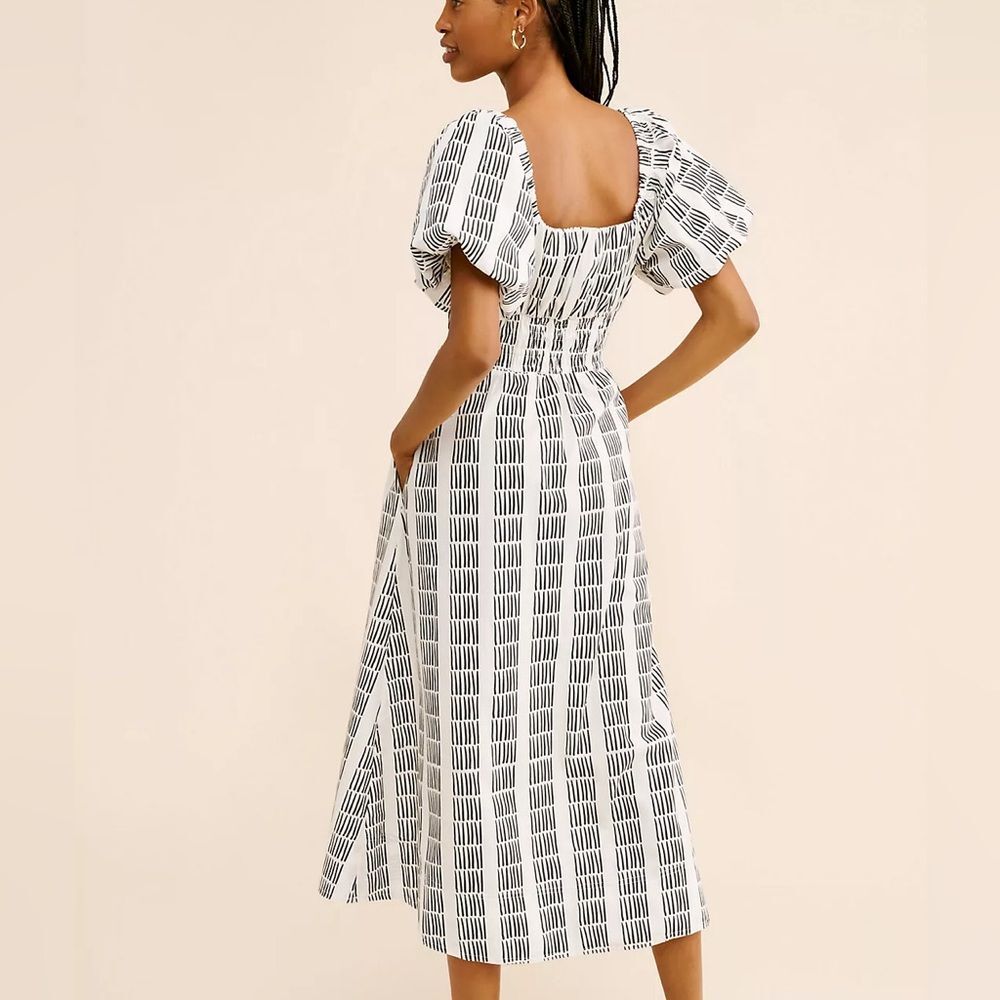 Maeve Puff-Sleeve Square-Neck Smocked Midi Dress In White Size XS